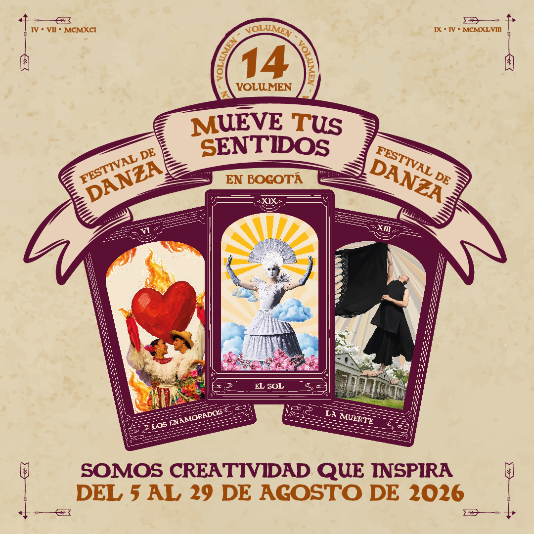 Pieza gráfica del festival Mueve tus Sentidos Volumen 14, del 5 al 29 de agosto de 2026 en Bogotá